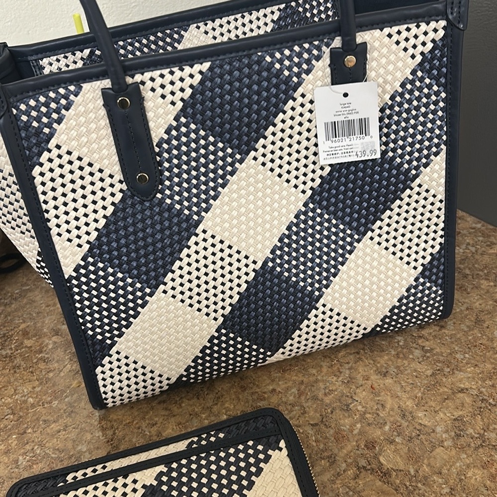 Kate Spade Navy and White Checkered Ella Tote Bag & Wallet - Picture 2 of 7